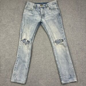 MNML Jeans Men 32 Blue M1 Denim Slim Fit Distressed Button Fly 100% Cotton